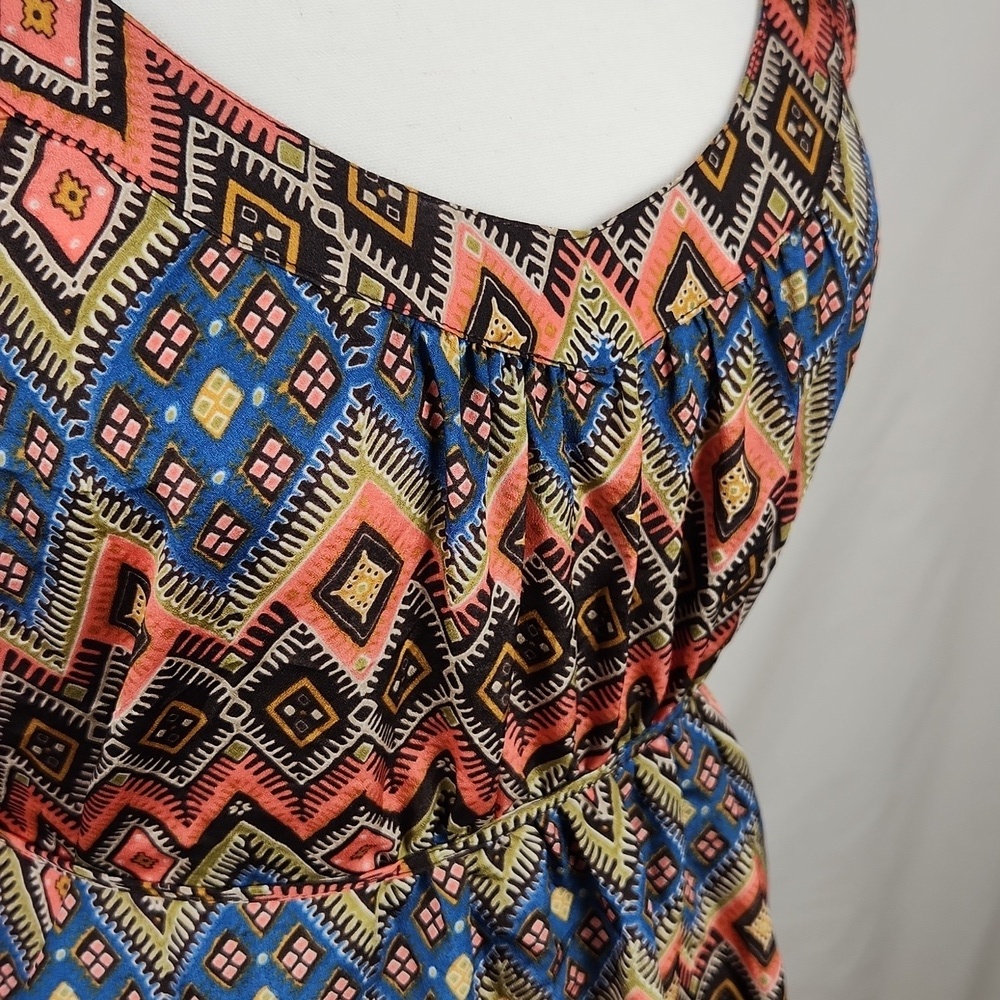 Geometric Aztec Sundress Mini Boho Coastal Whimsygoth Lightweight Blue Pink Sm - Picture 3 of 5